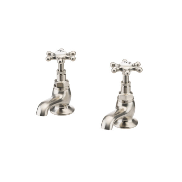 Brunel Hand Basin Pillar Taps (Pair) 80mm Brushed Nickel