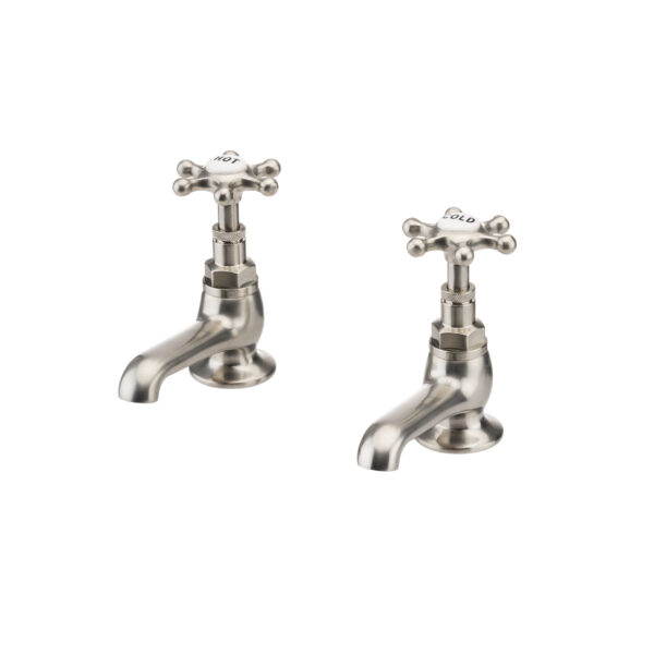Brunel Hand Basin Pillar Taps (Pair) 100mm Brushed Nickel
