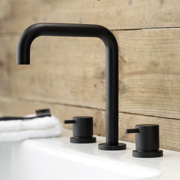 Atlantic 3pc Deck Mounted Basin Mixer (Square Spout) Matt Black - Image 2