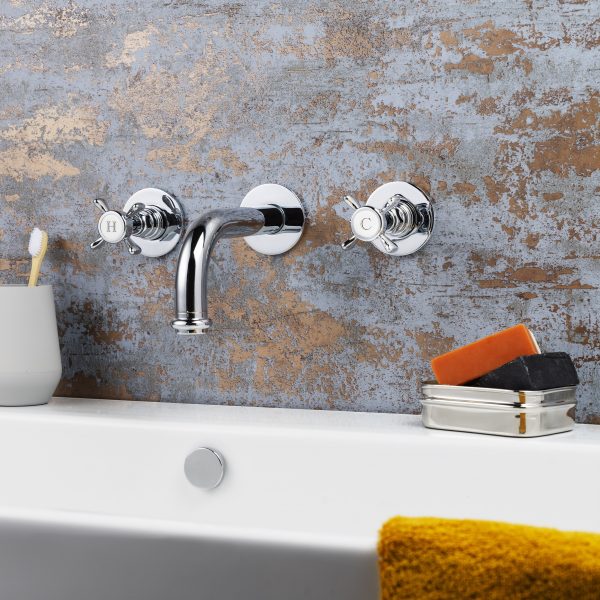 Mallard 3pc Wall Mounted Basin Mixer Chrome - Image 2